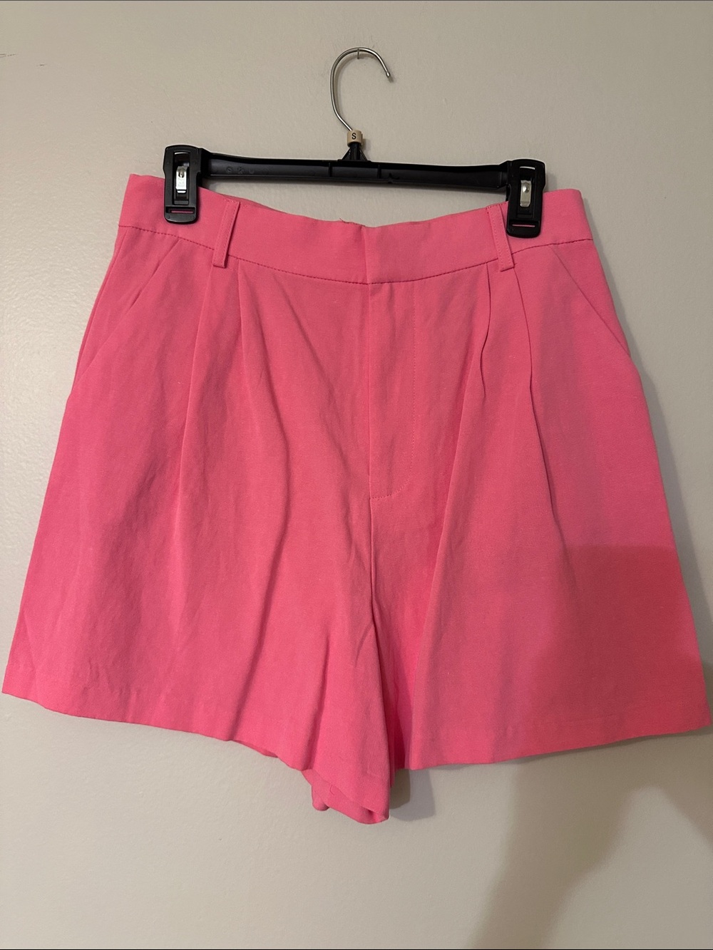 Zara Pink High-Rise Pleated Bermuda Shorts